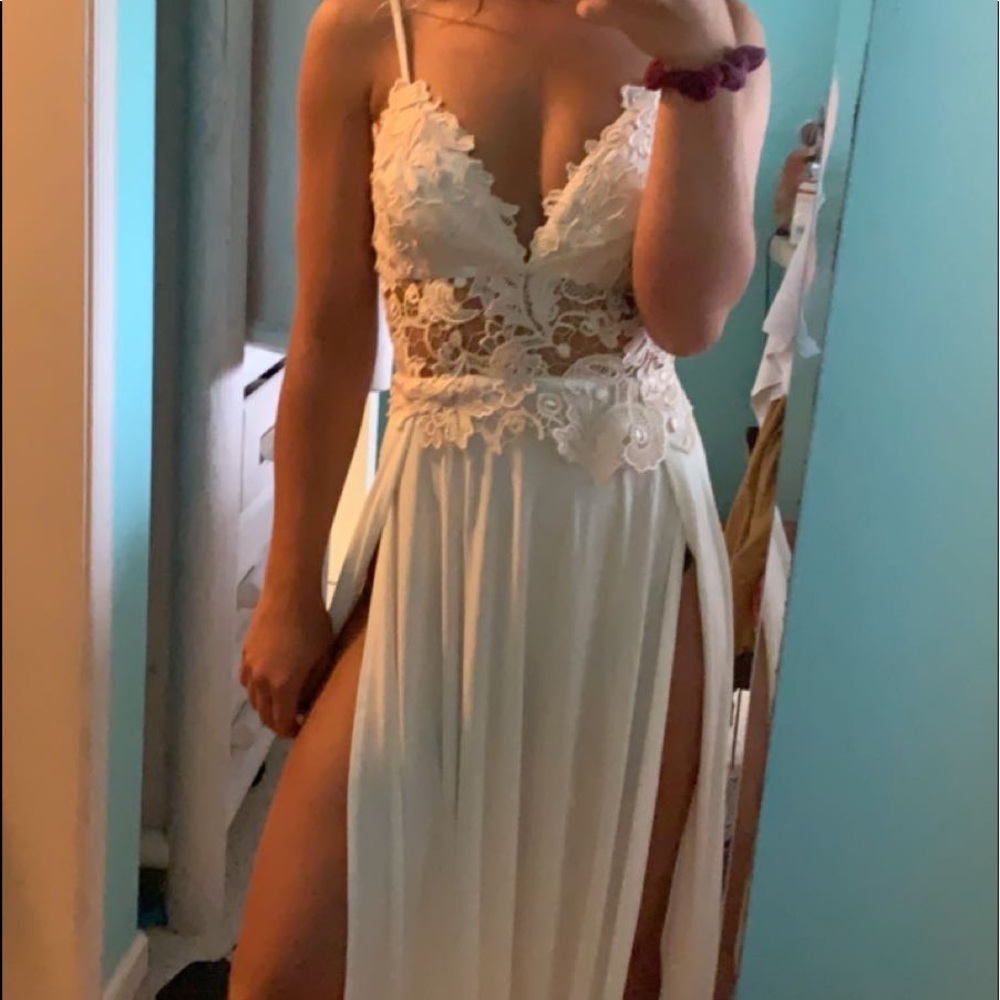 White Crochet Prom Dress